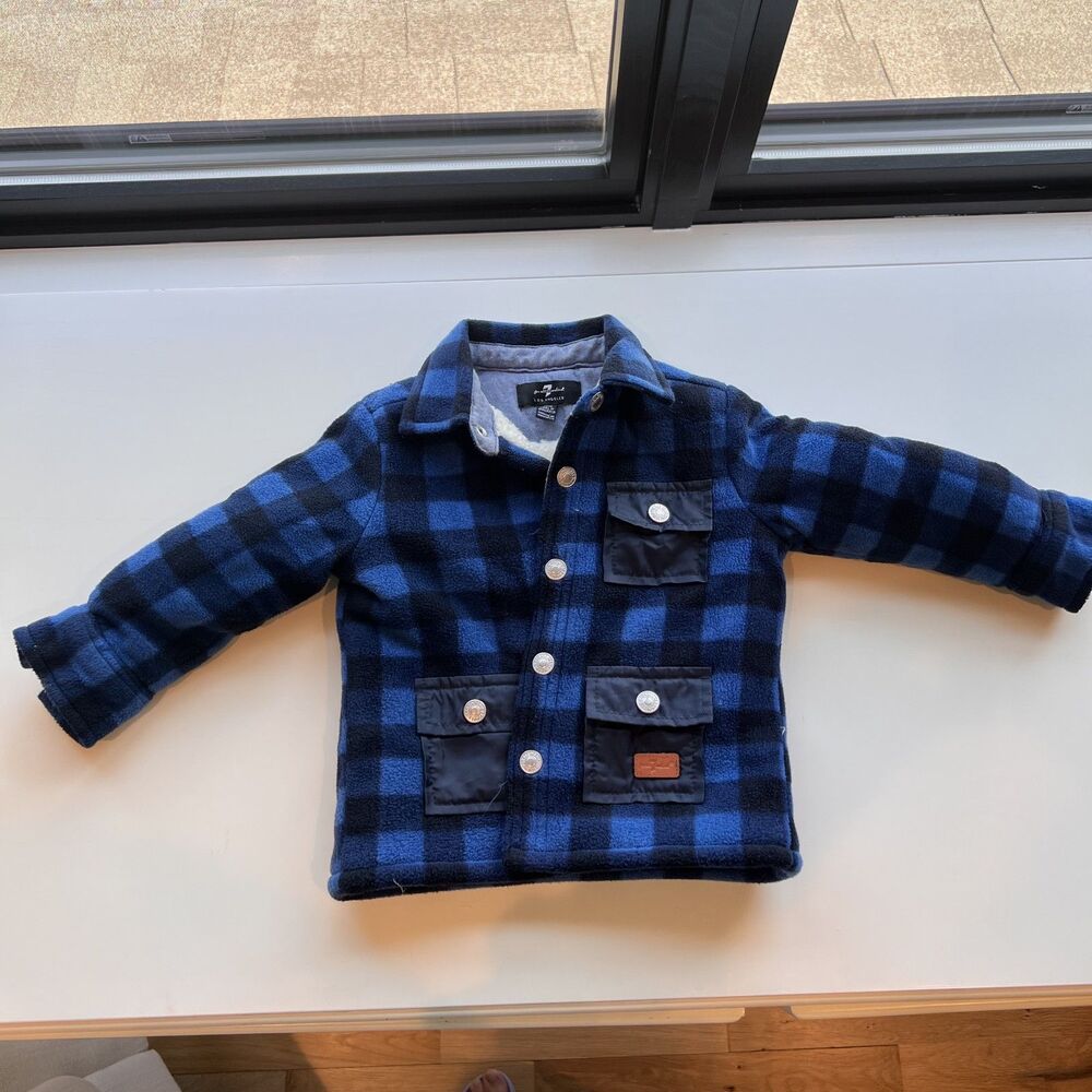 7 For All Mankind Toddler Boys Jacket Size 18M Blue and black plaid